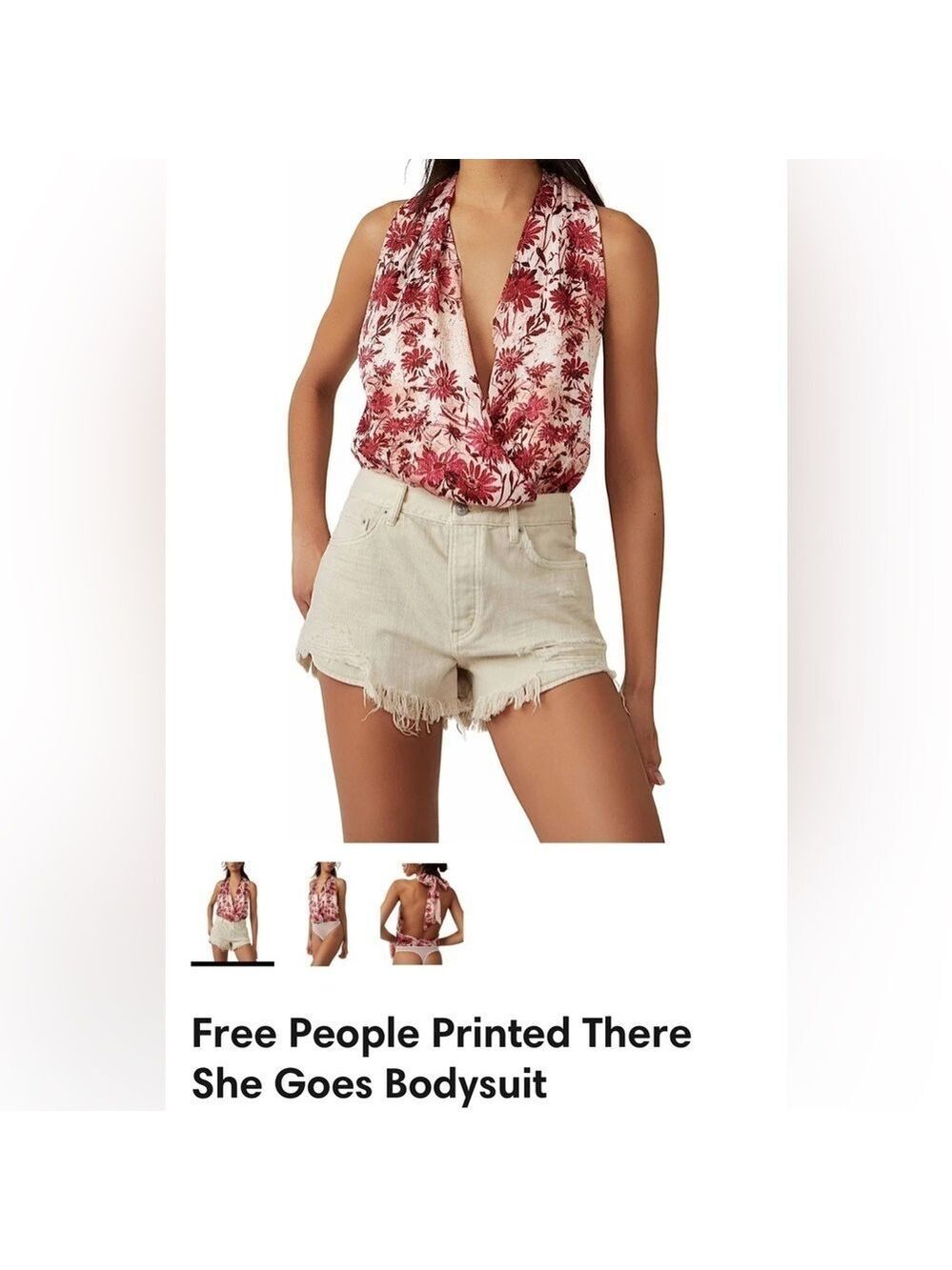 NEW FREE PEOPLE size L Floral Boho Romantic Thong Bodysuit